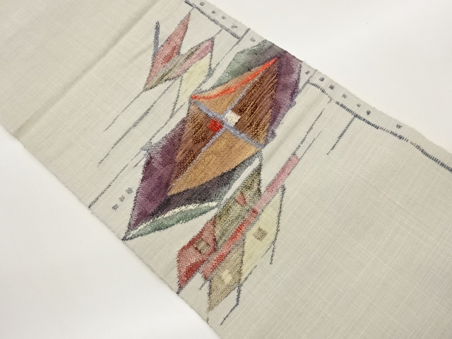 JAPANESE NAGOYA OBI / MAWATA TSUMUGI / WOVEN GEOMETRIC